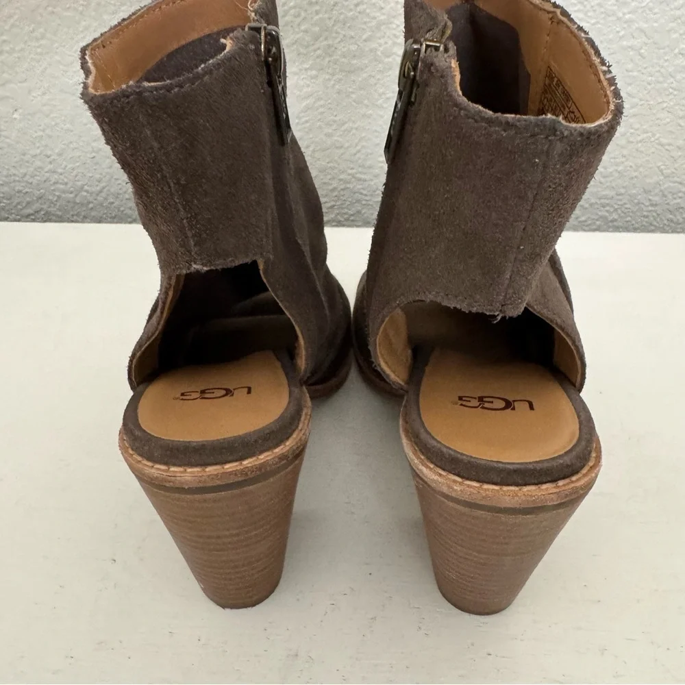 Ugg Valencia Brown Suede Peep Toe Bootie Sandal Size 7